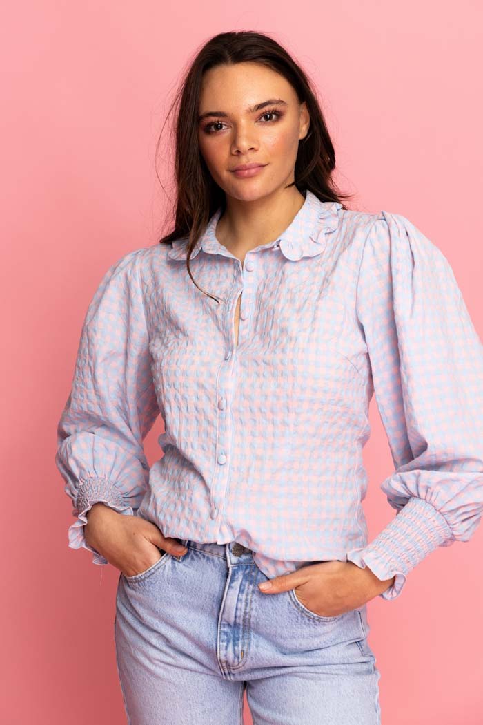 blue gingham shirt