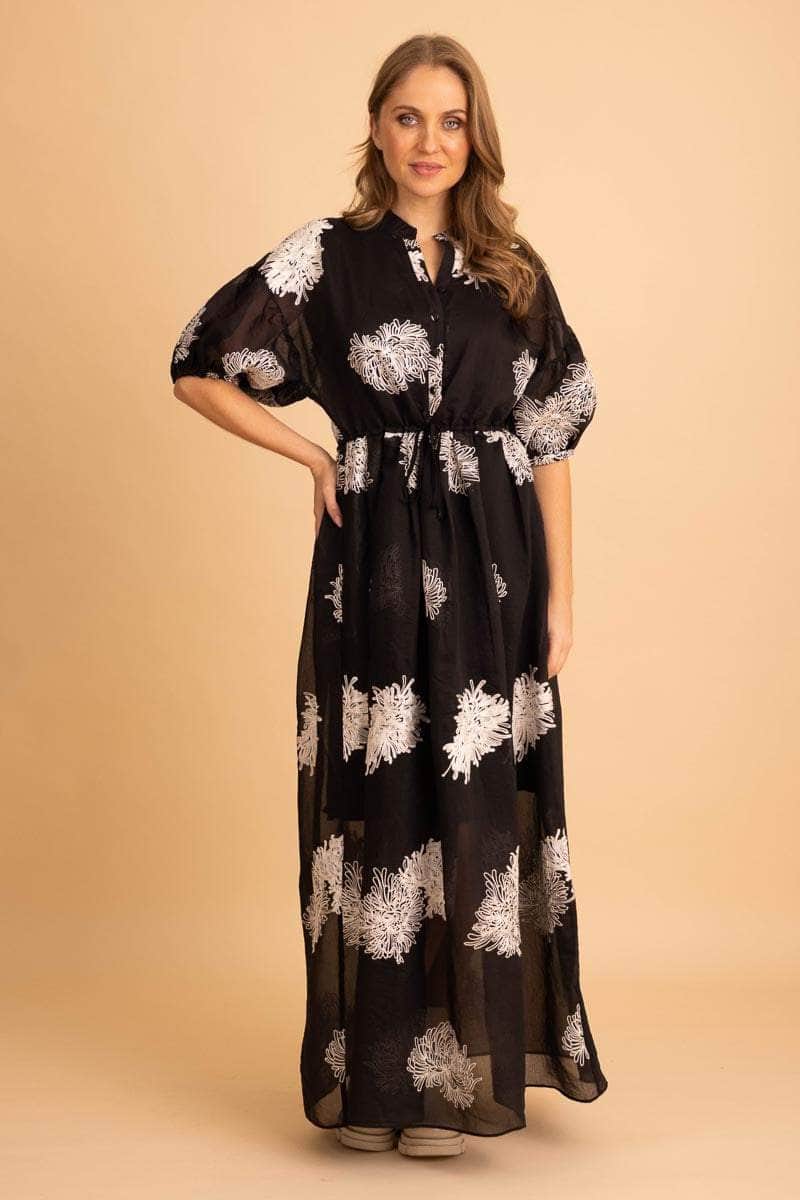 Buy Sally Shirt Dress Black Embroidered by Amaya online Augustine