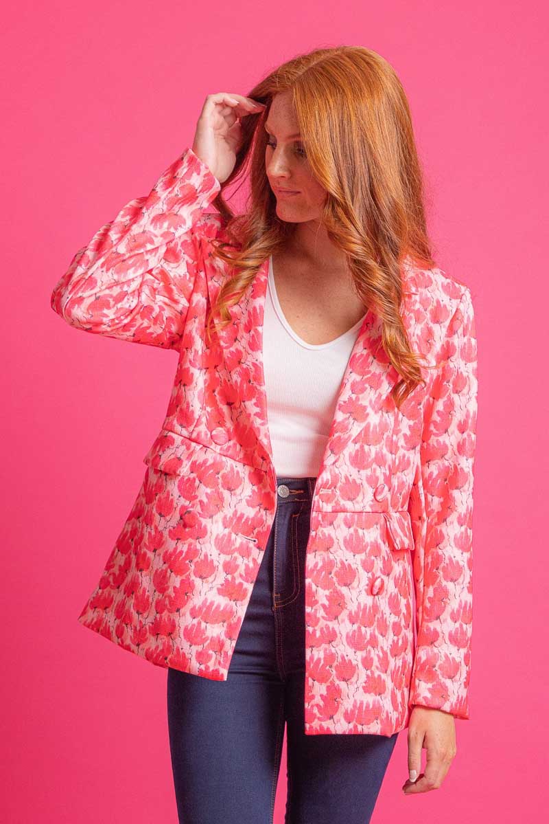 pink floral blazer workwear