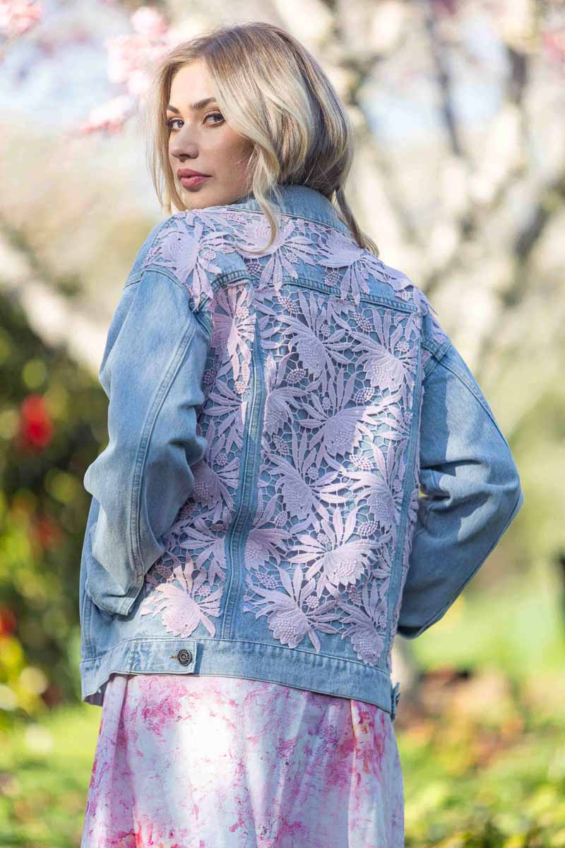 Winter floral denim jacket sales