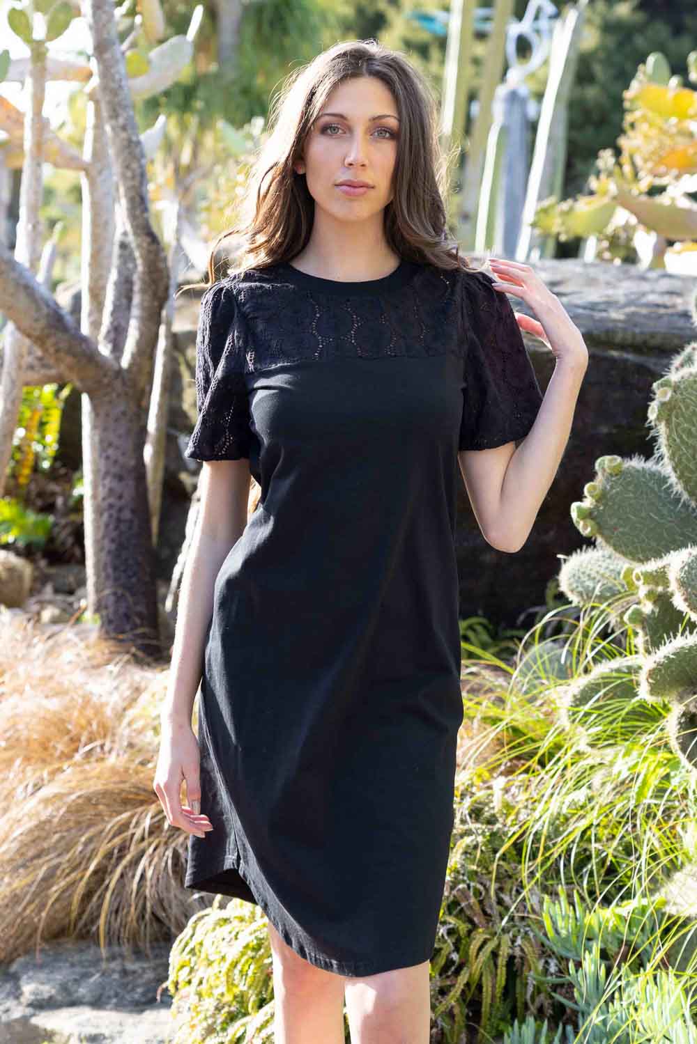 black embroidered tshirt dress