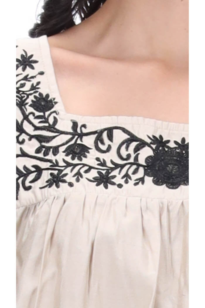 Stevie Dress Taupe Black Embroidery