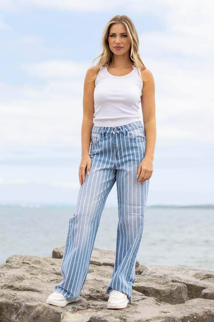 blue striped jeans relaxed