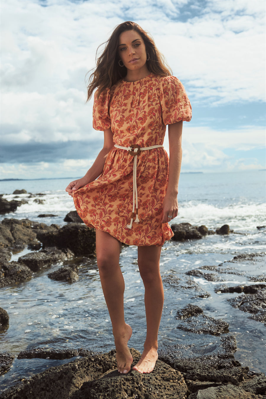 peach orange floral mini dress