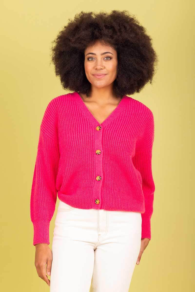 hot pink knitted cardigan