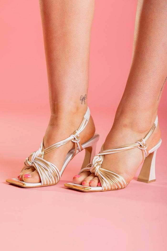 strappy gold white heel