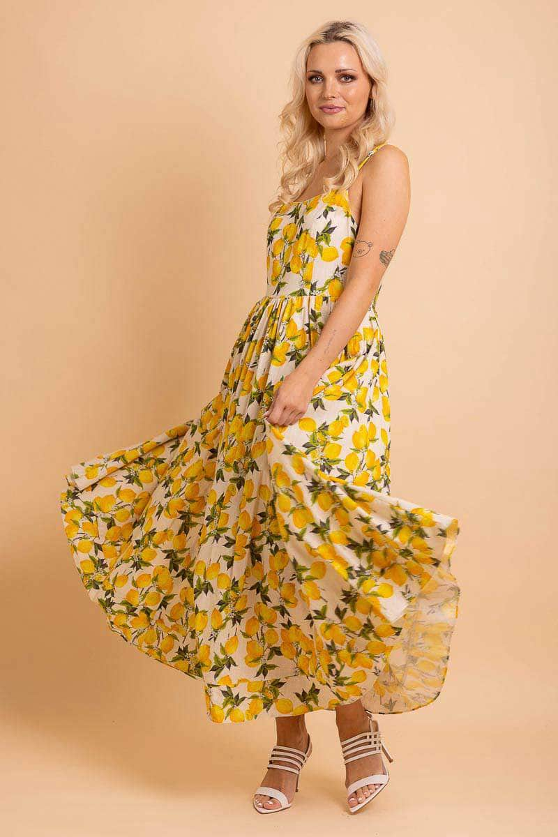 Lemon print midi dress hotsell