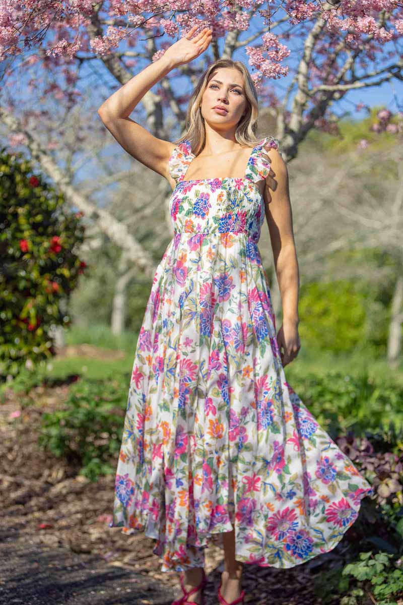 White floral maxi dress plus size