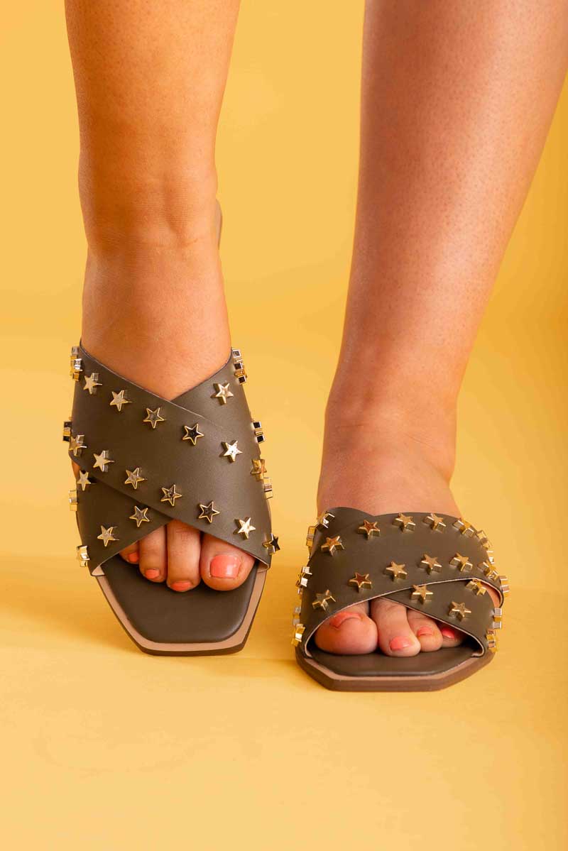 star studded khaki sandal