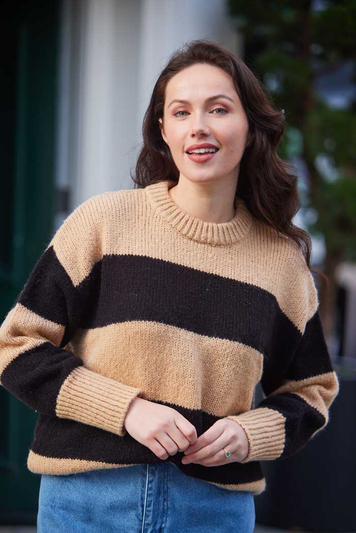 beige striped knitted sweater