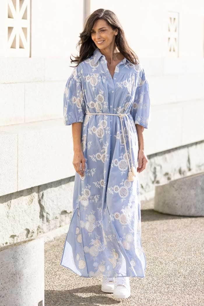 blue embroidered maxi dress