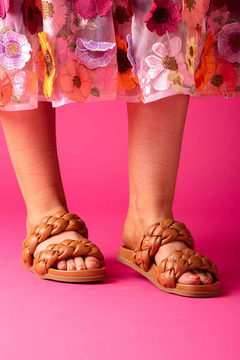 black plaited sandals