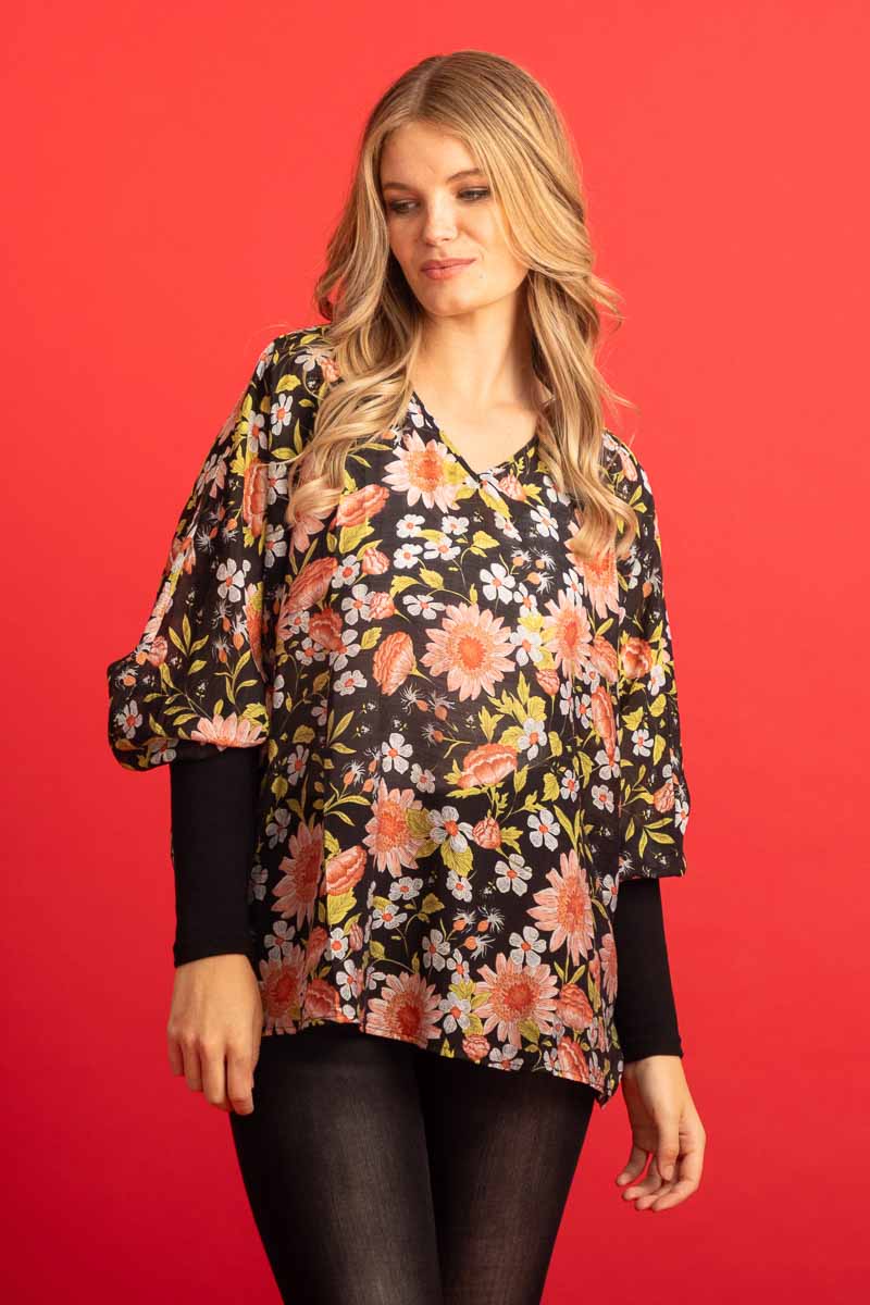 black floral sleeved top