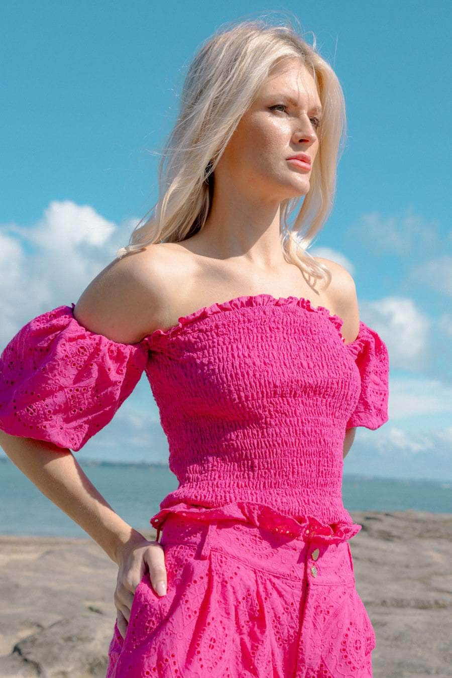 Buy Zula Hot Pink Puff Sleeve Top by Augustine online Augustine