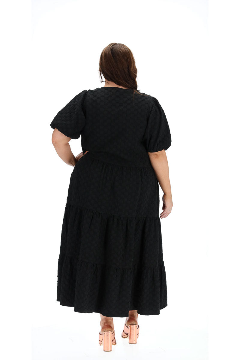 Cullom Puff Sleeve Midi Dress  Black