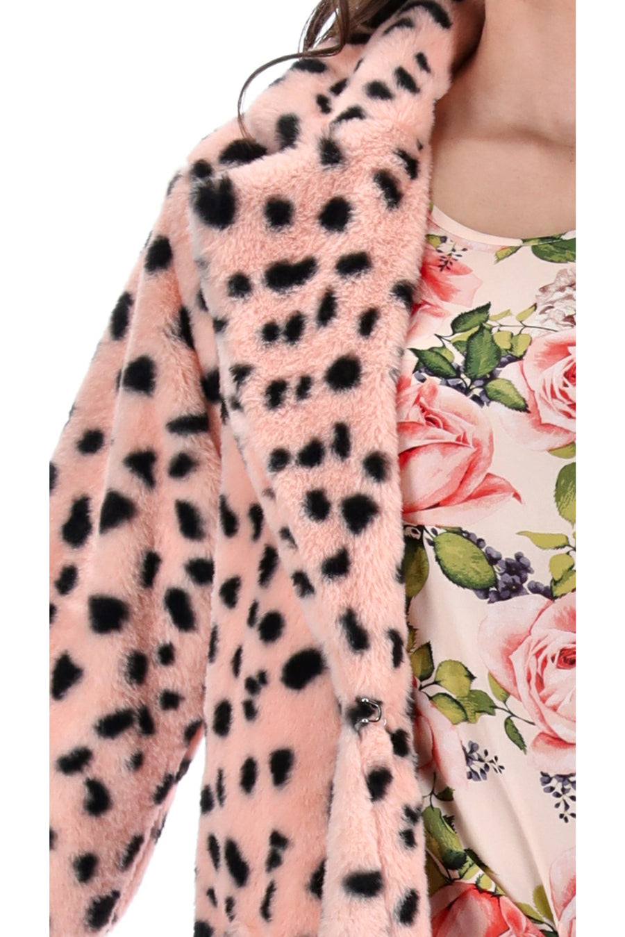 Faux Fur Coat Light Pink Leopard Print