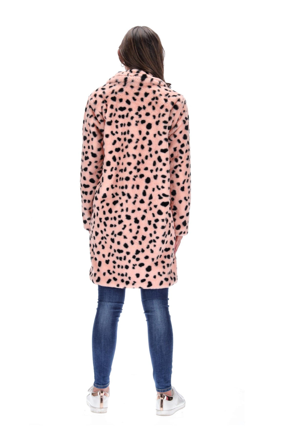 Faux Fur Coat Light Pink Leopard Print