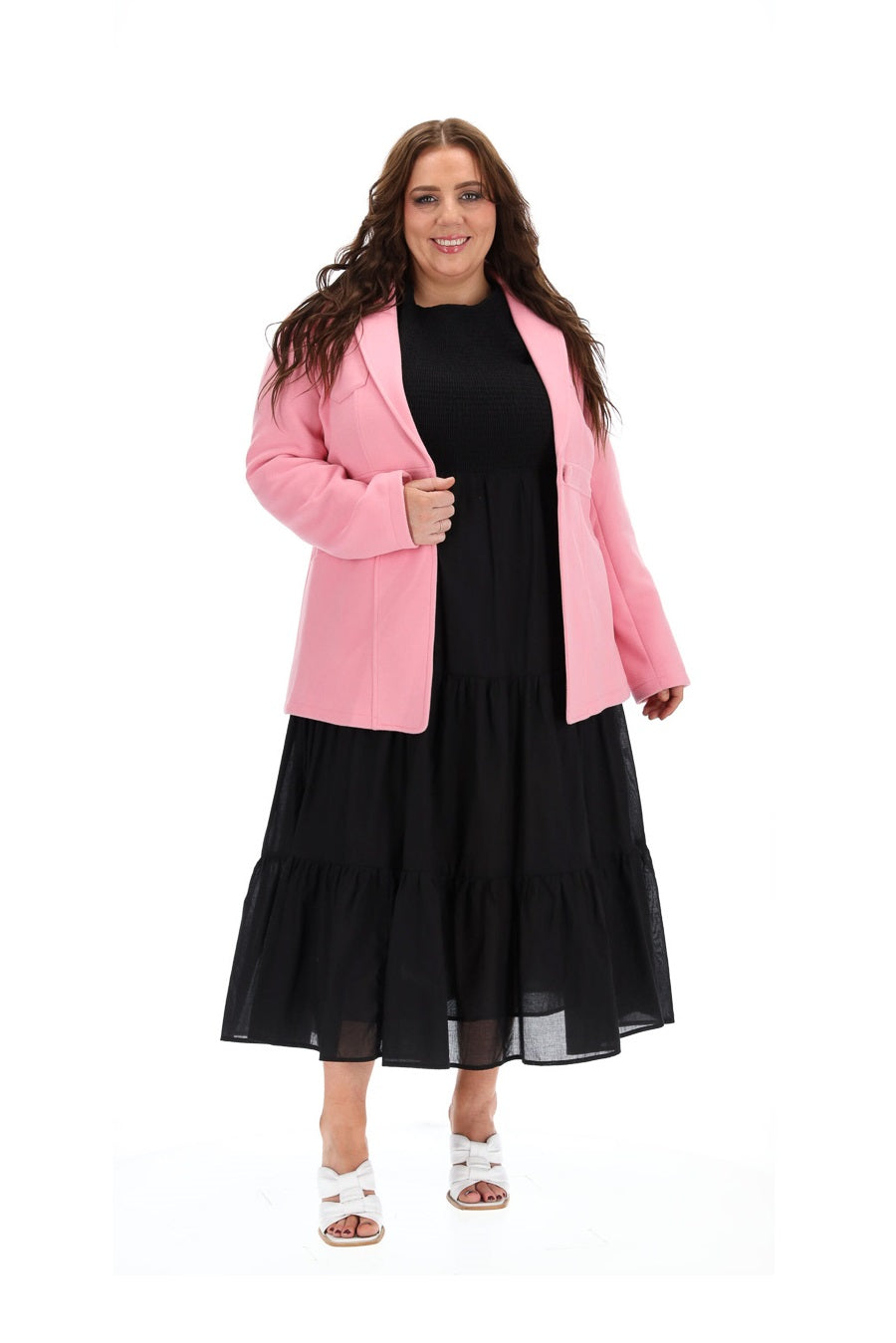 plus siize pink fitted coat