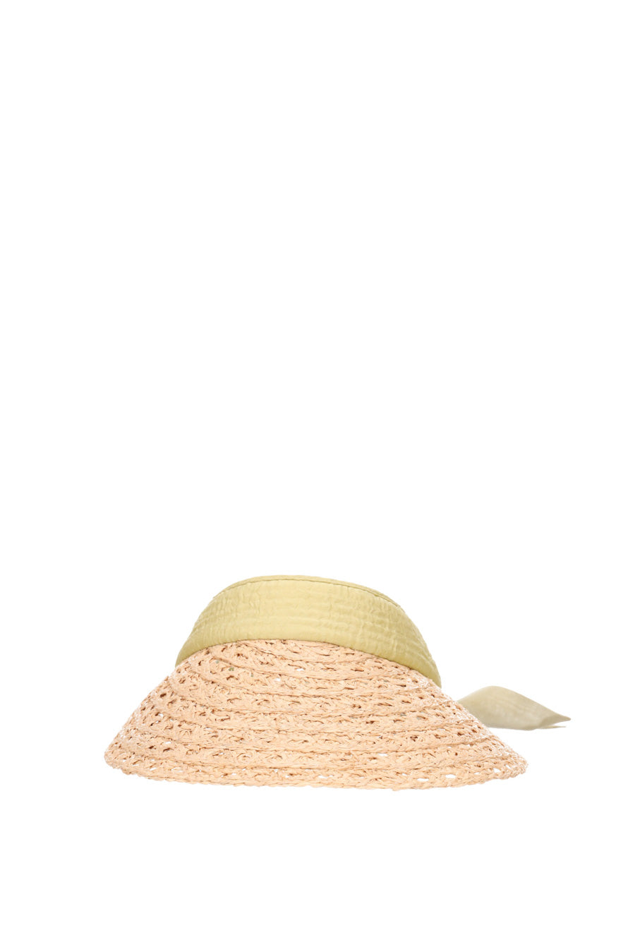 woven tan visor with green trim