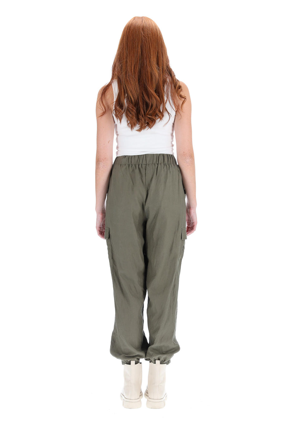 Hannah Cargo Pant Khaki elastic waistband