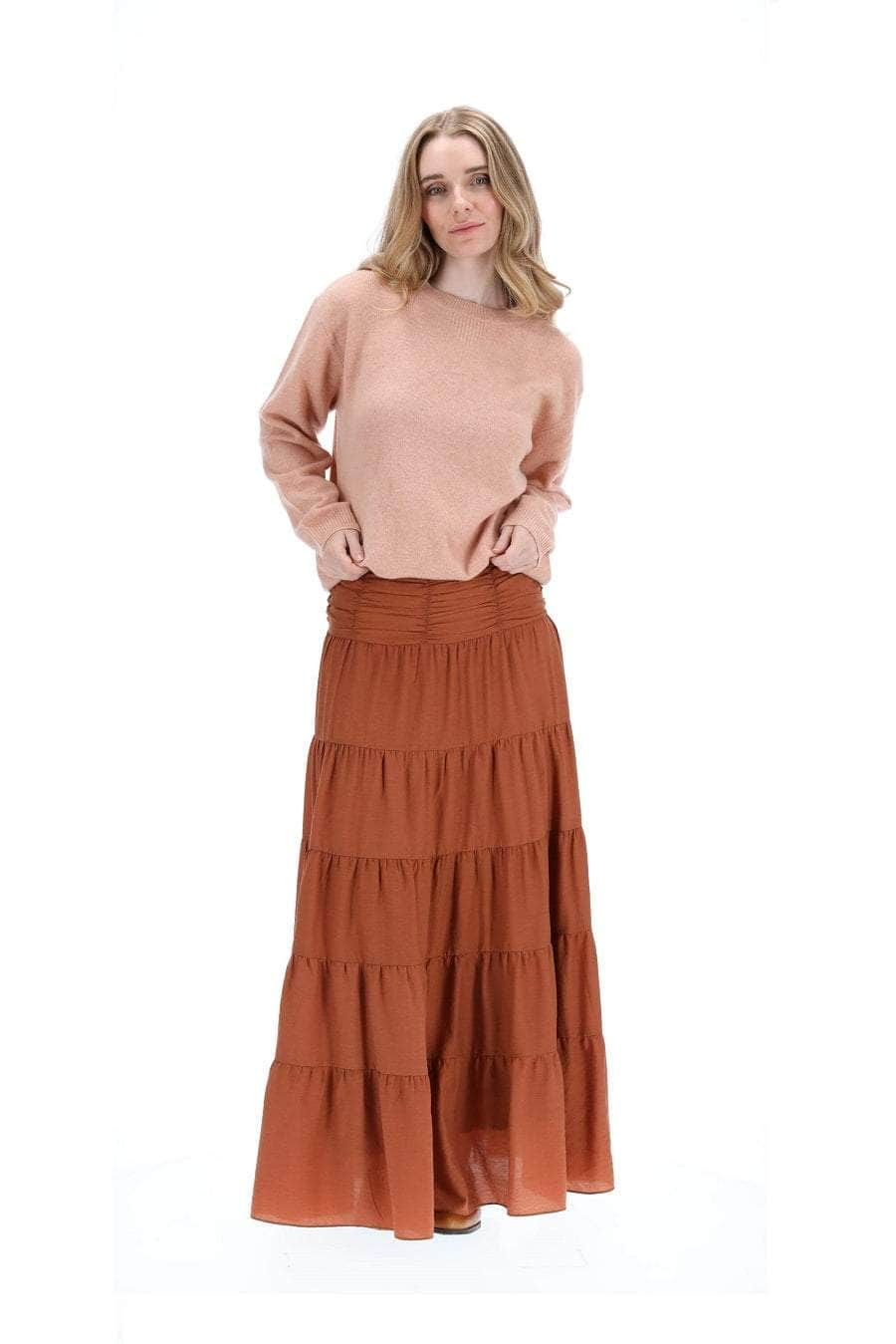 Burnt orange tiered maxi skirt hotsell