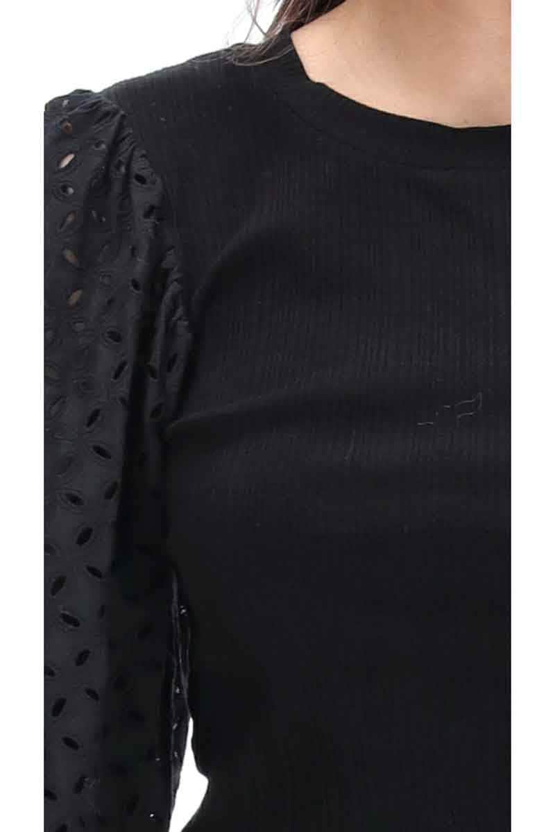 Jessie Cotton Embroidered Top Black