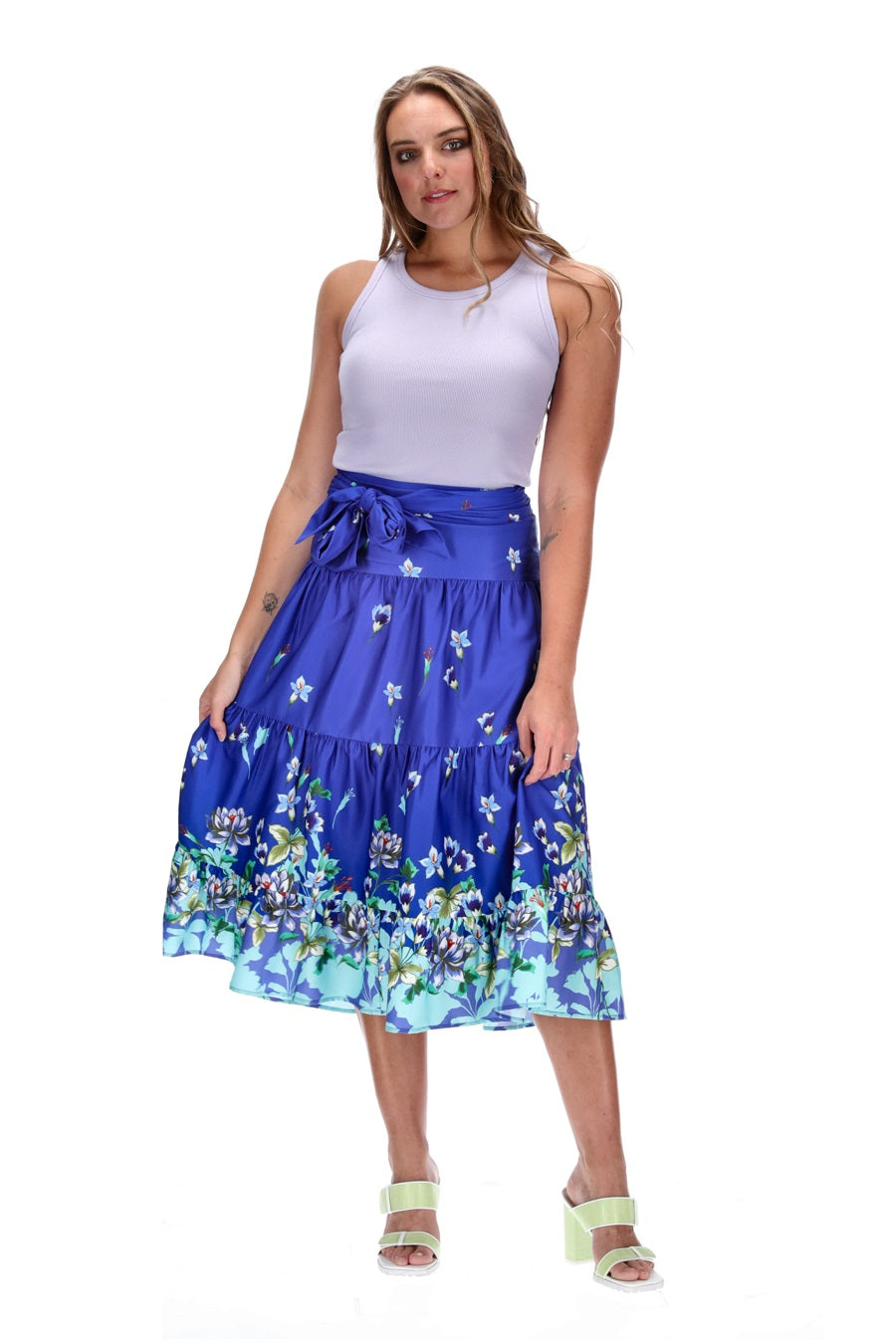 dark blue midi skirt