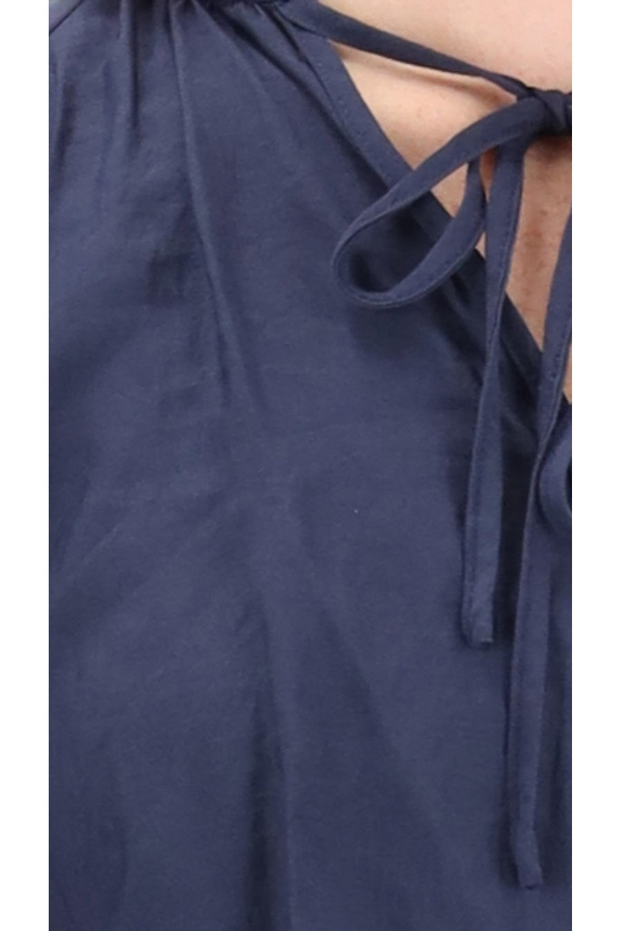 Navy natural viscose V neck top blouse tie up neck