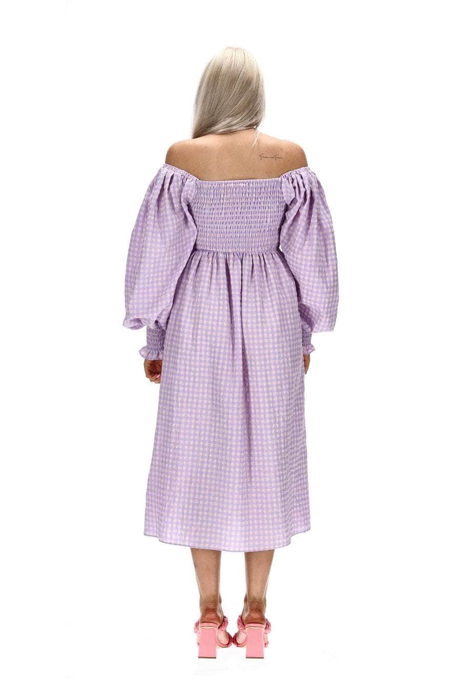 Lilac gingham dress store