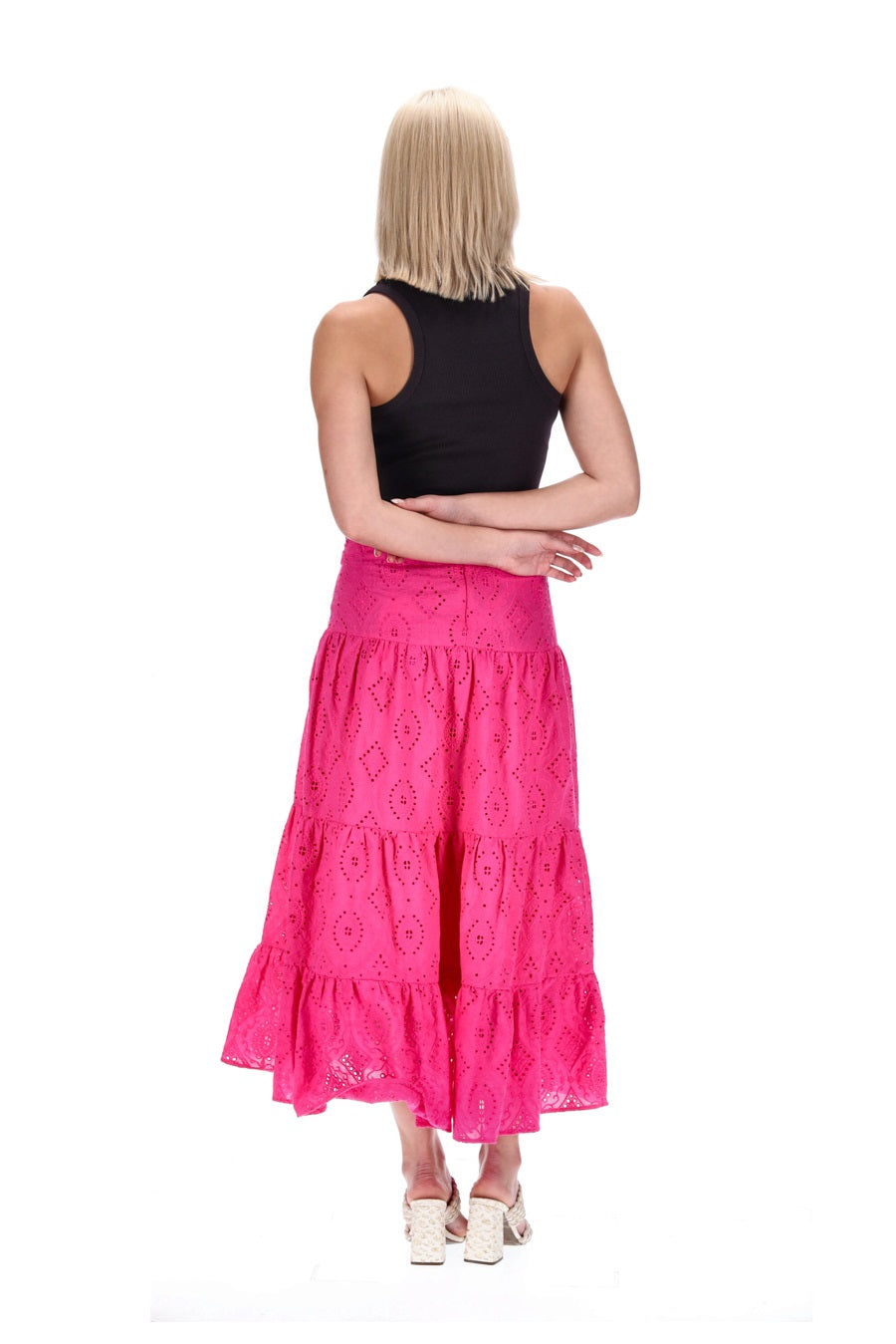 hot pink midi skirt