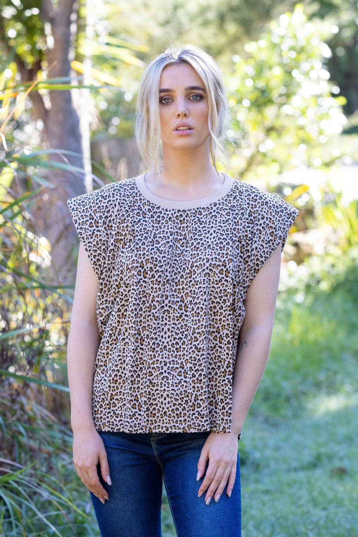 Shoulder Padded Top Leopard