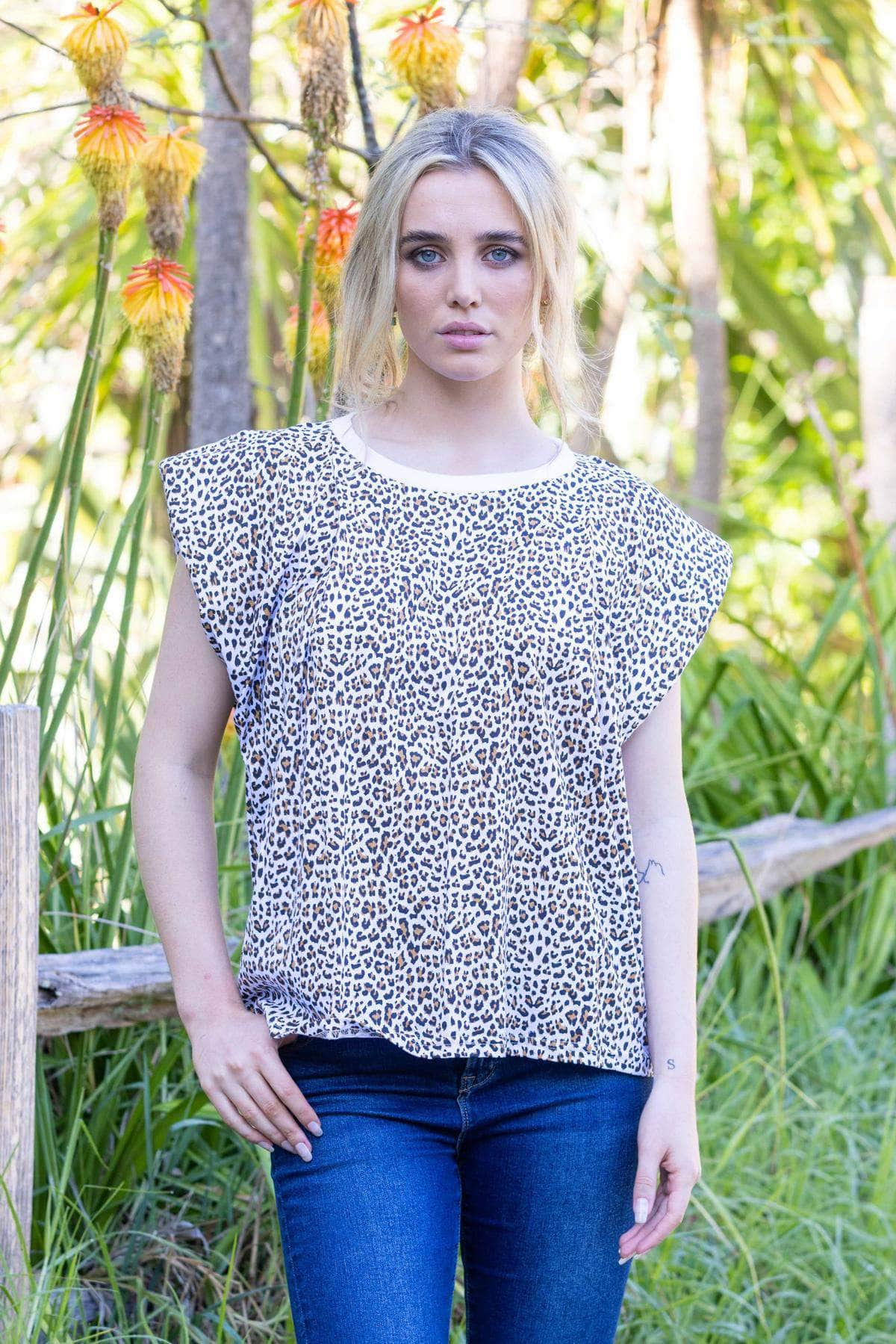 Shoulder Padded Top Leopard