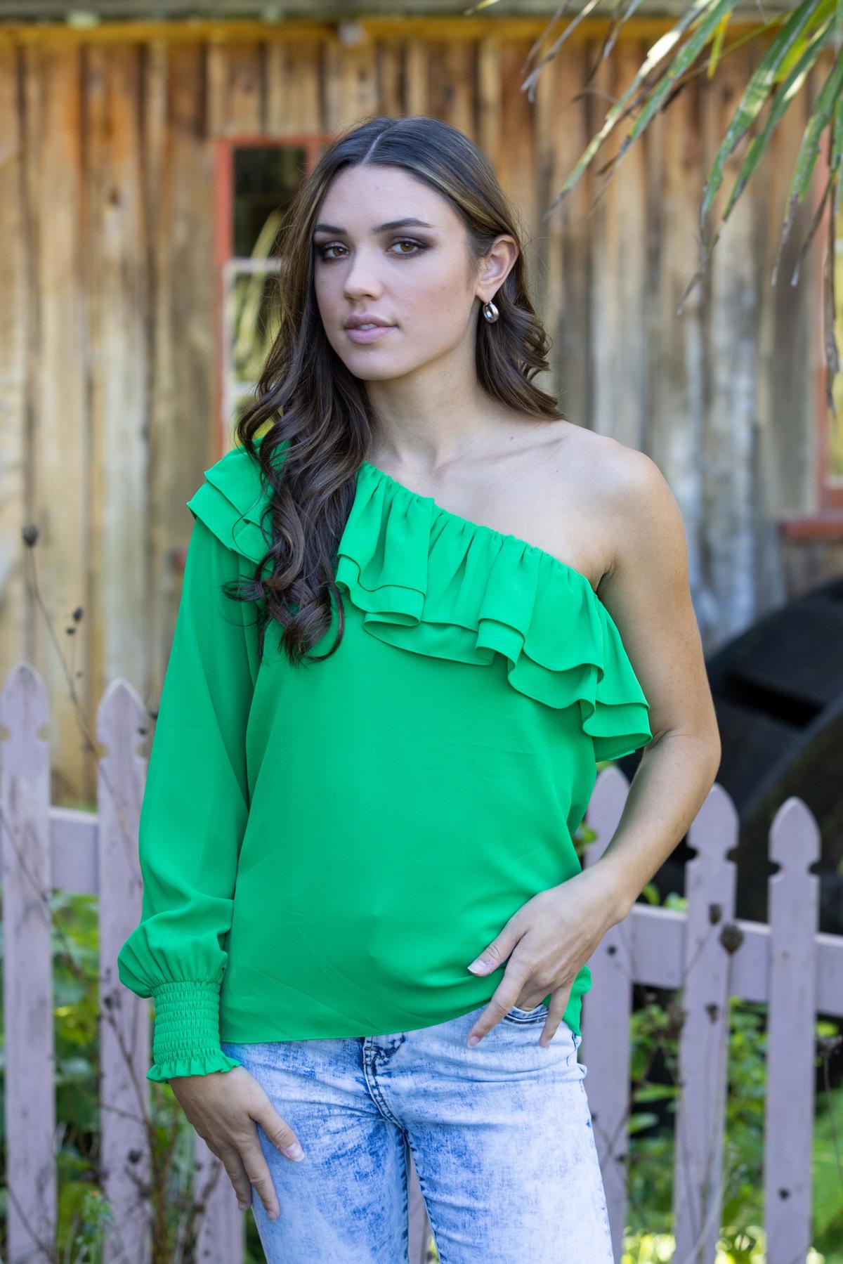 One Shoulder Top Lime