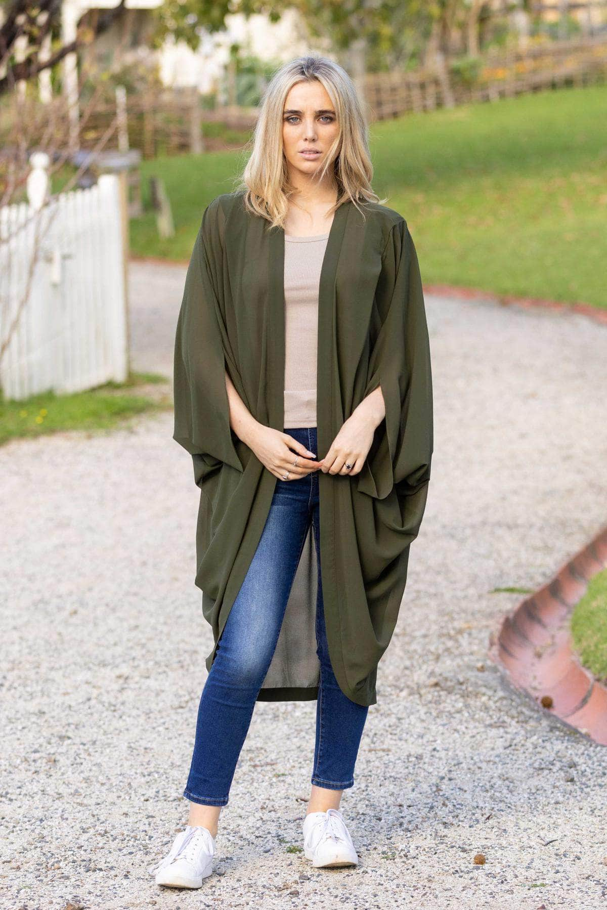 Olive green kimono clearance cardigan