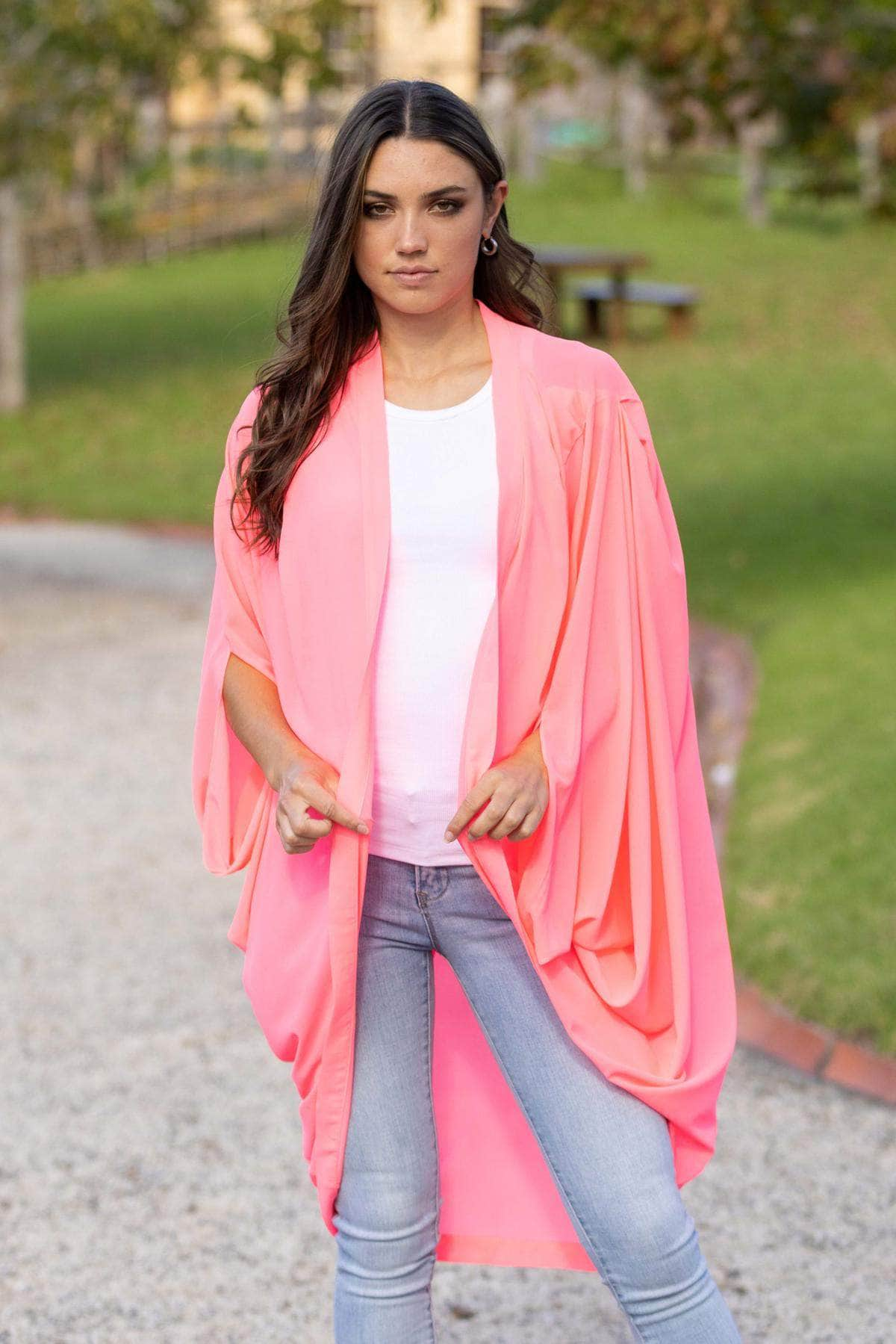 Buy Plain Kimono Fluro Pink Long by Pretty Basic online Augustine