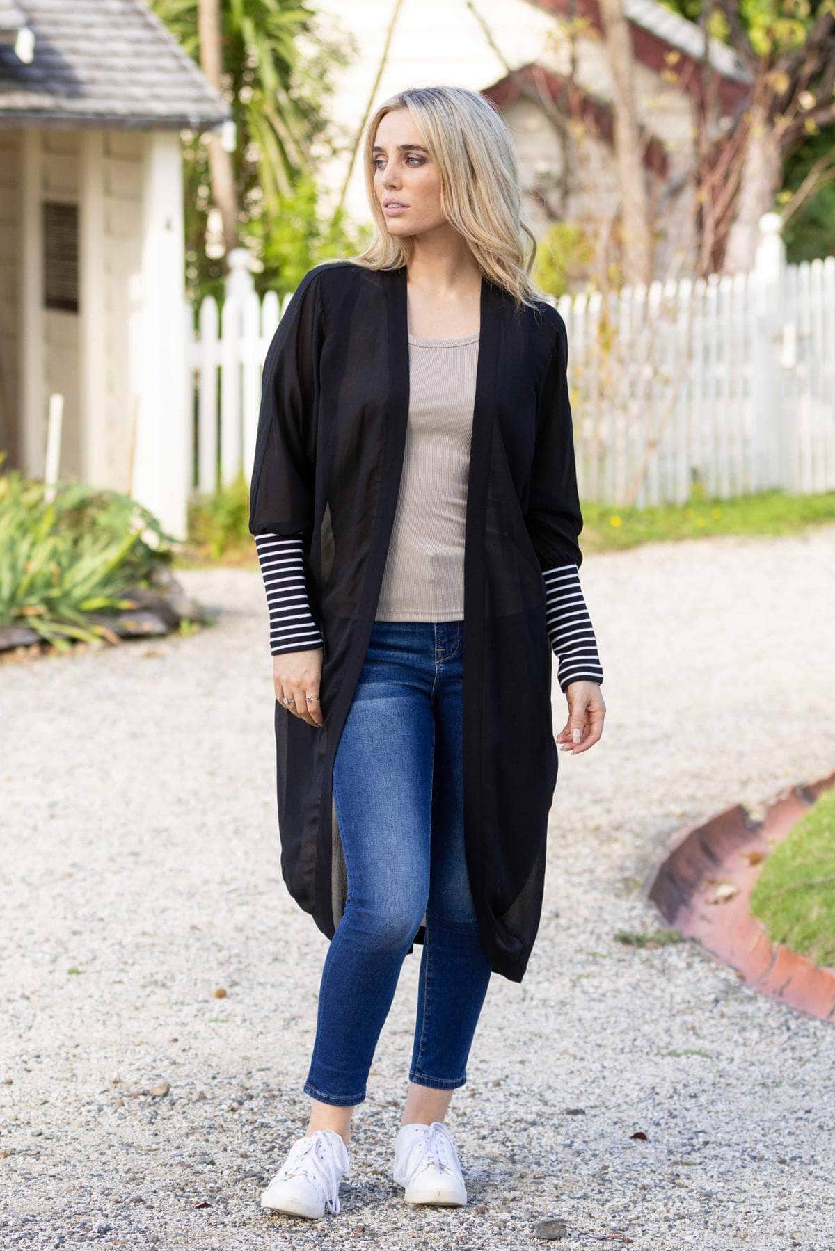 Long black kimono cardigan shop