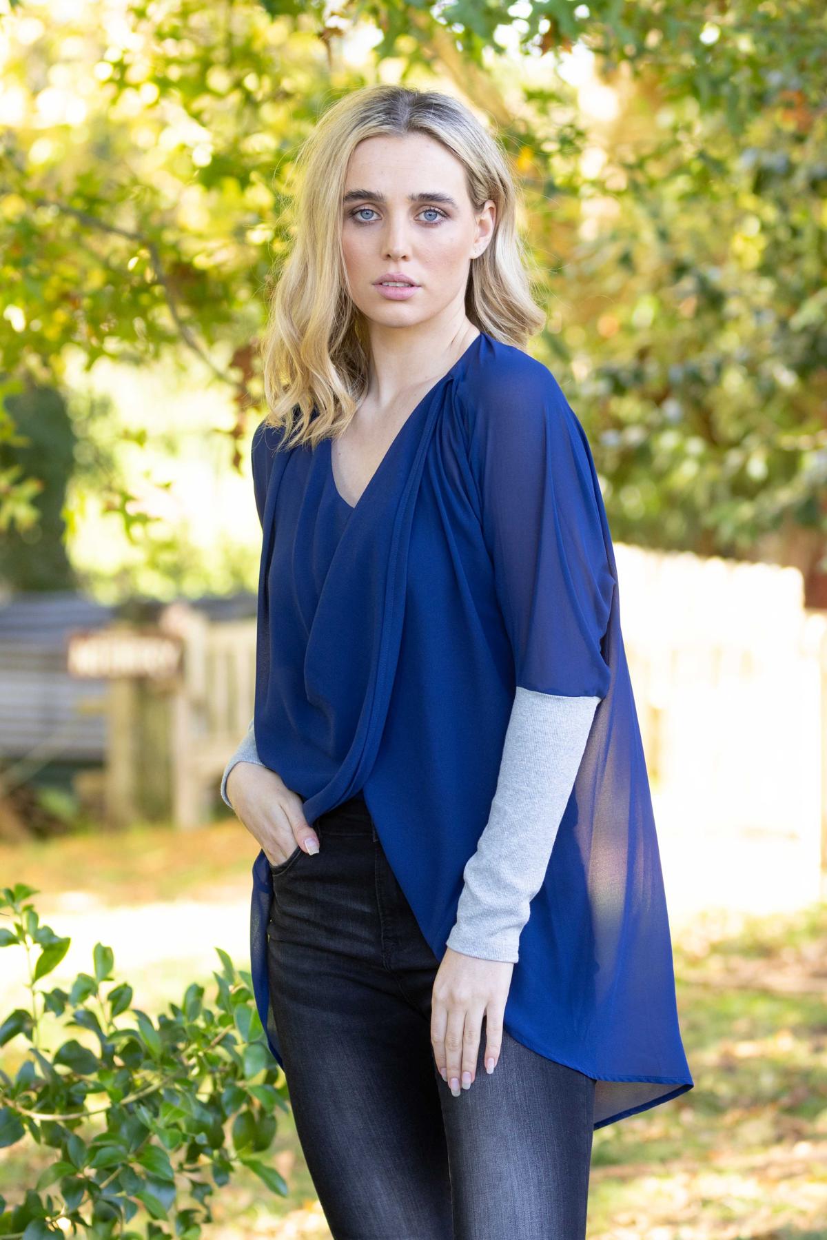 Navy blue hot sale chiffon cardigan