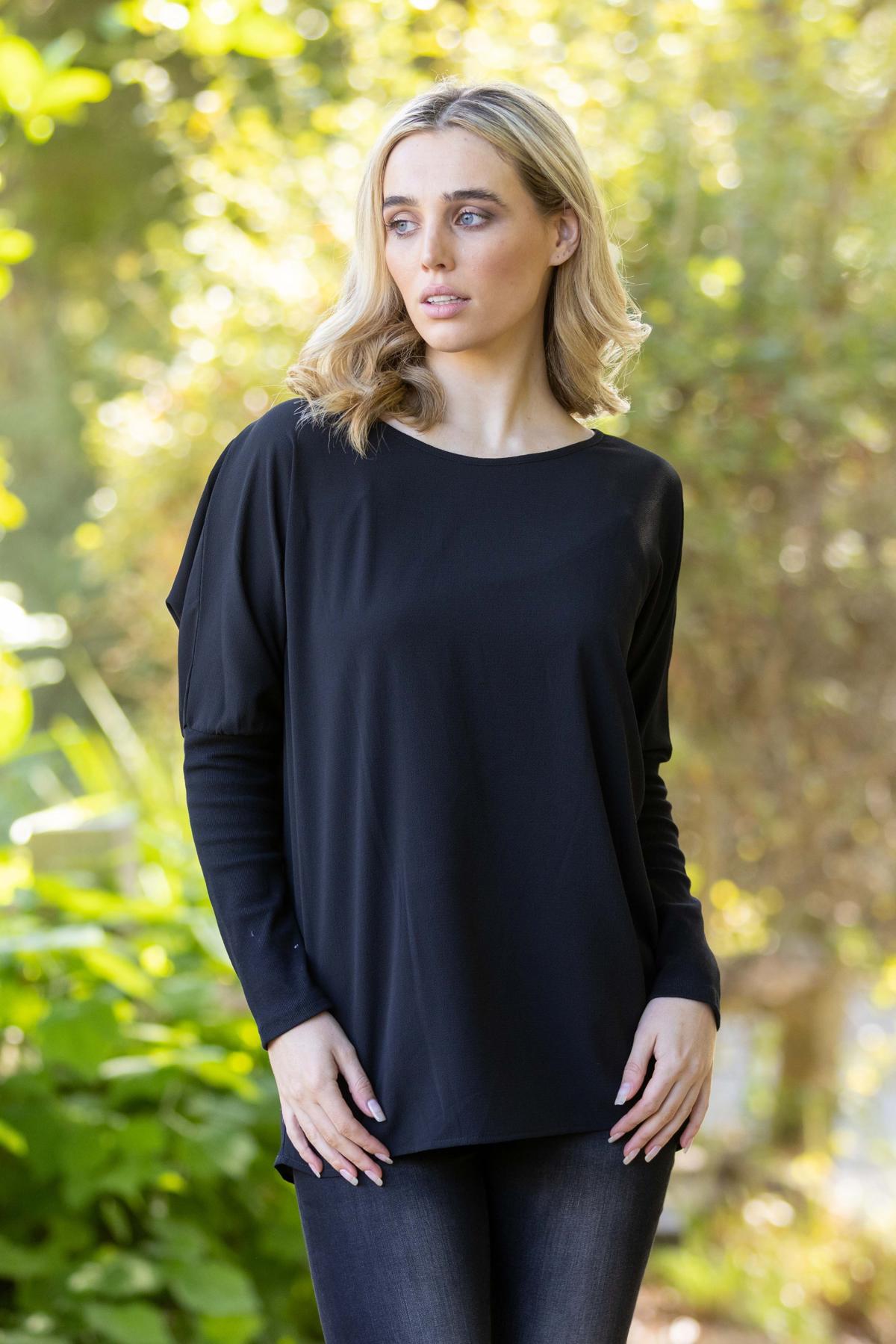 Ribbed Sleeve Top Black