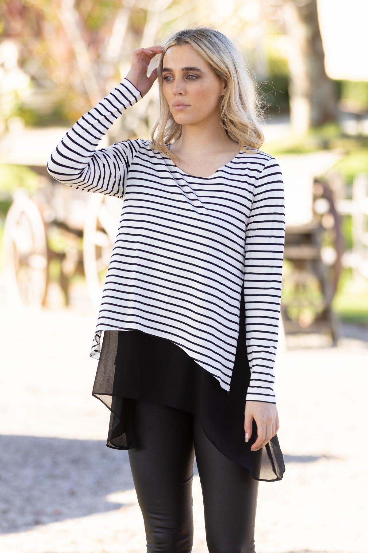 White/Black Stripe Top