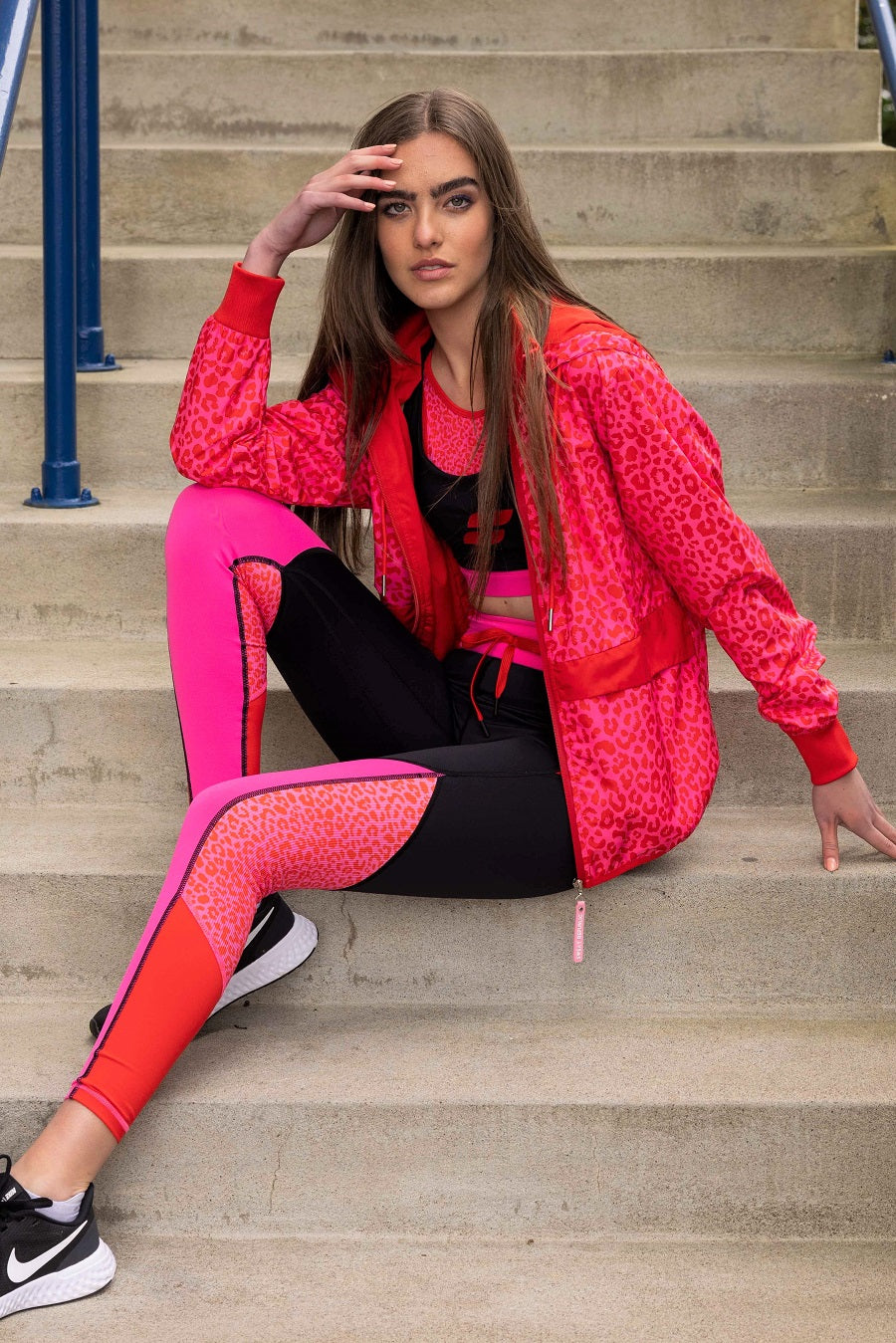 Touch Down Legging Black Red Pink Leopard Print