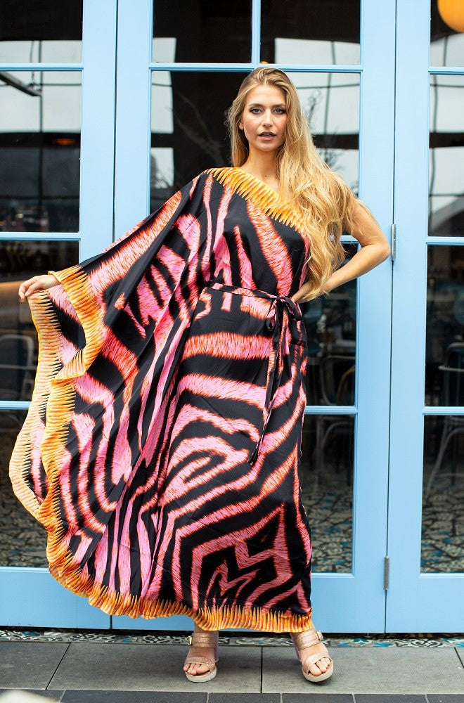 pink tiger print kaftan dress