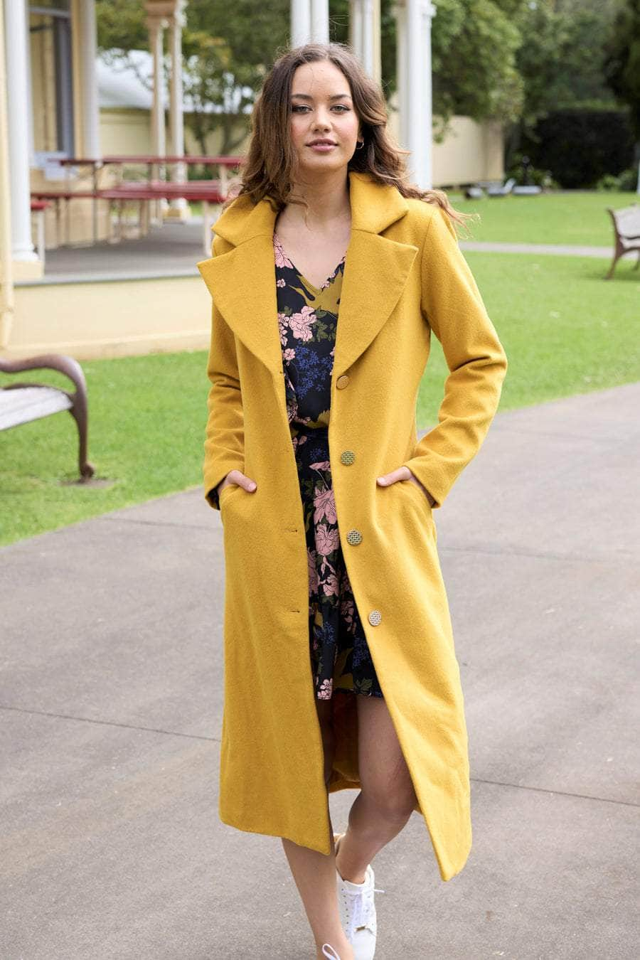 Mustard yellow long clearance coat