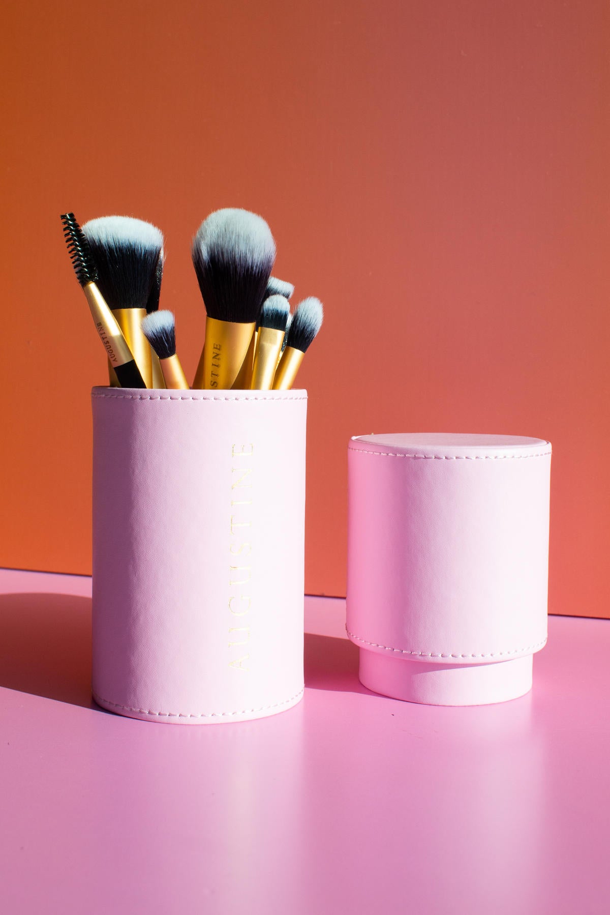 9 peice make up brush set in pink case