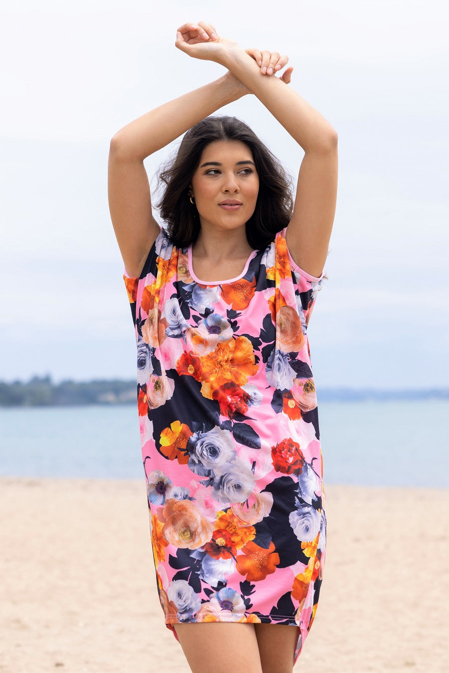 mini dress boxy fit pink floral