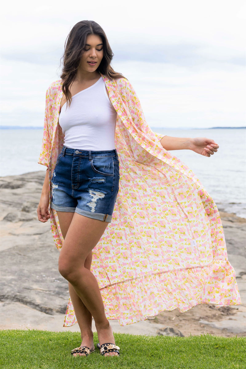 black purple pink floral print frilly top