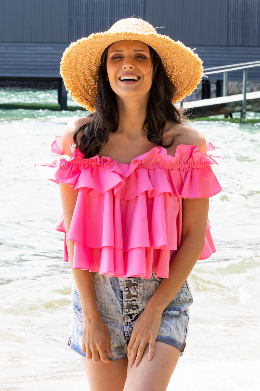 frilly pink top