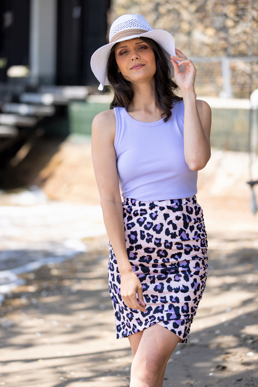 leopard print fitted mini skirt