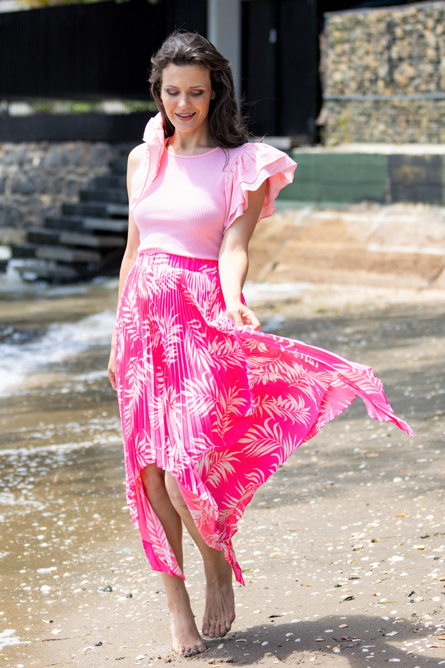 frilly pink top