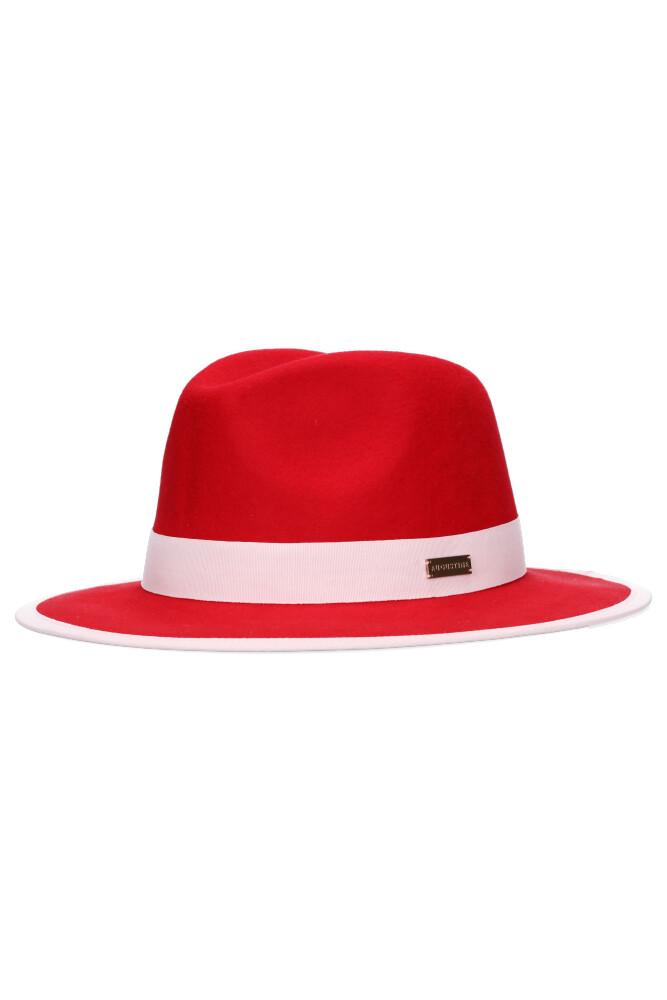 red wool fedora with pink trim