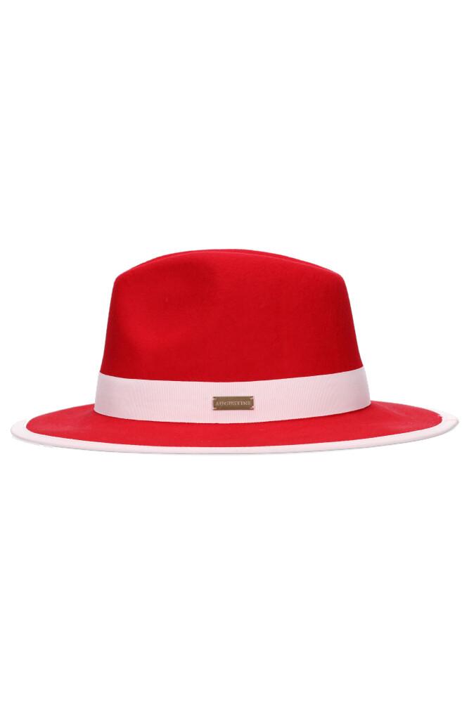 red wool fedora with pink trim